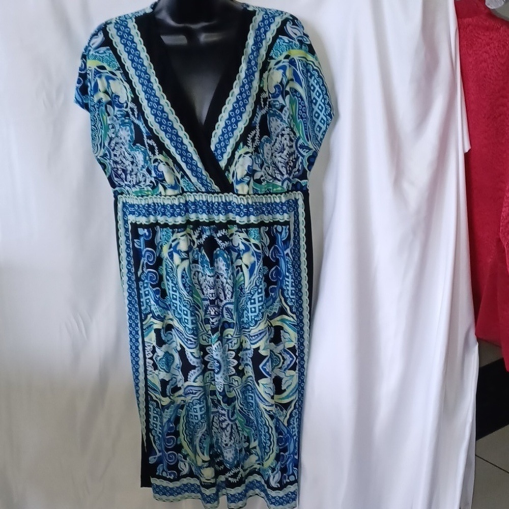 AB STUDIO BLUE KIMONO SLEEVE DRESS SZ.L EUC